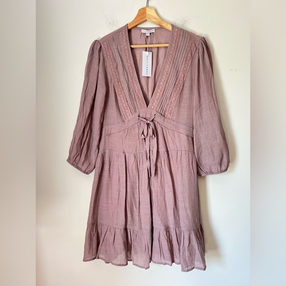 Baltic Born Amelia Boho Mini Dress Dusty Lavendar Gauzy Spring Romantic Chic - Picture 2 of 13